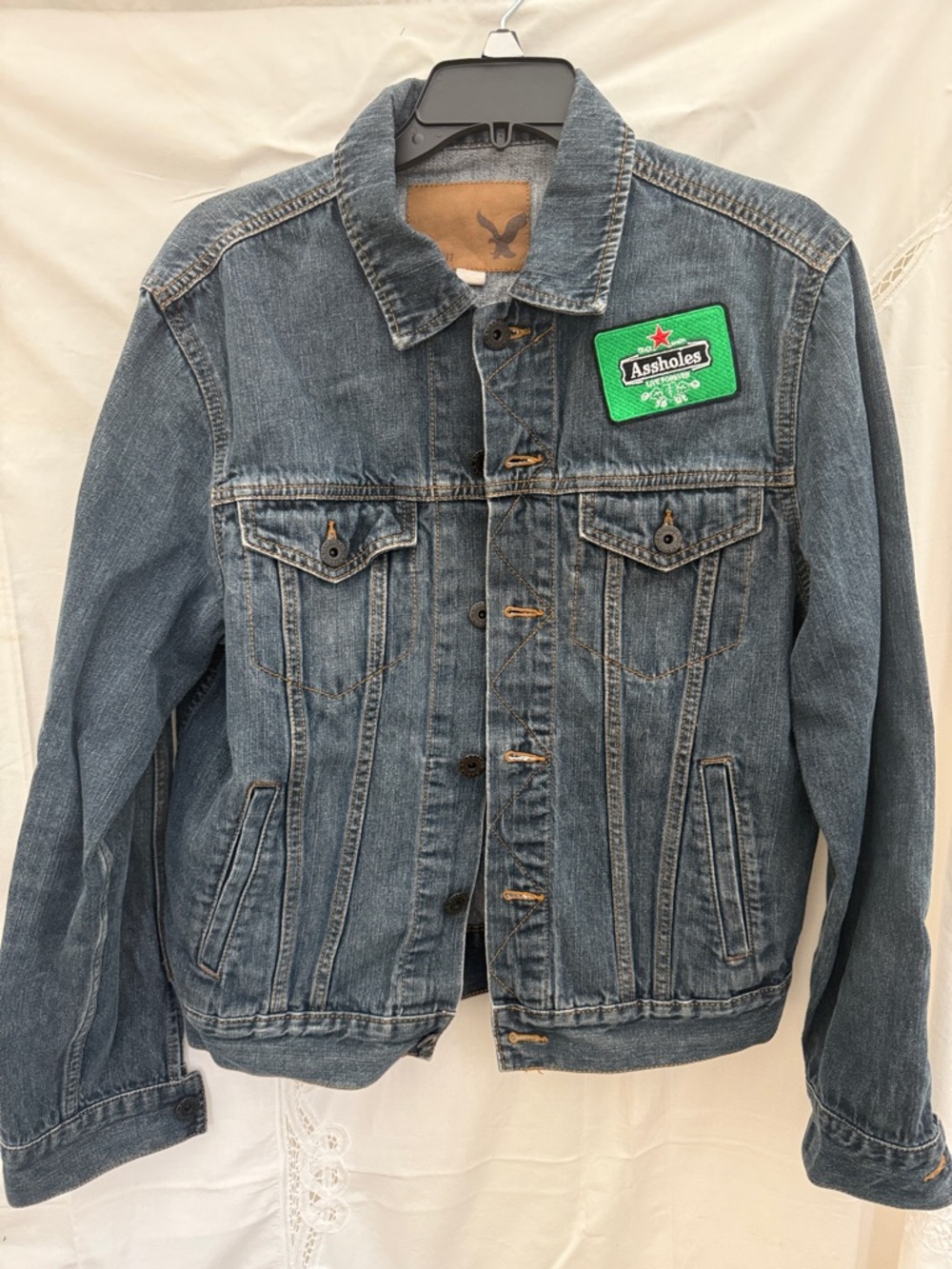 Upcycled Denim Jacket American Eagle Men’s M Unisex ‘ALF’ Patch